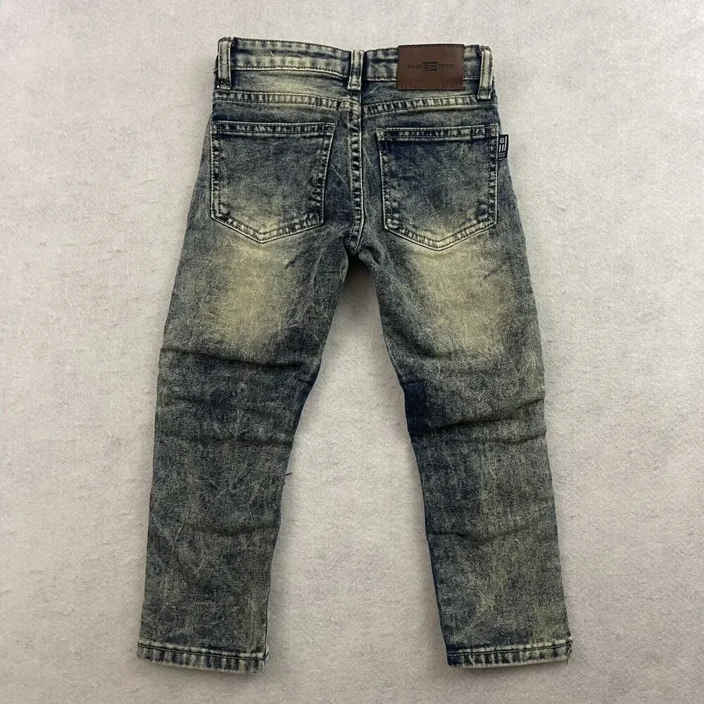 Phat Farm Moto Jeans Boys 5 Blue Vintage Acid Wash Distressed Skinny Fit Denim